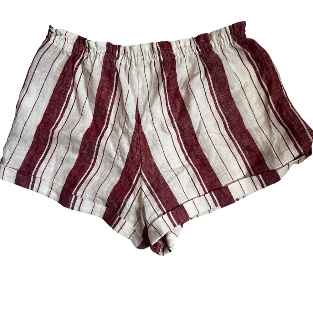 Reformation Sawyer Shorts Savannah Stripe Red White 100% Linen XL NWT